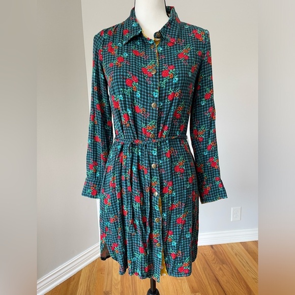 Matilda Jane Fa La La floral check print shirt dress size XS office modest - Picture 1 of 15